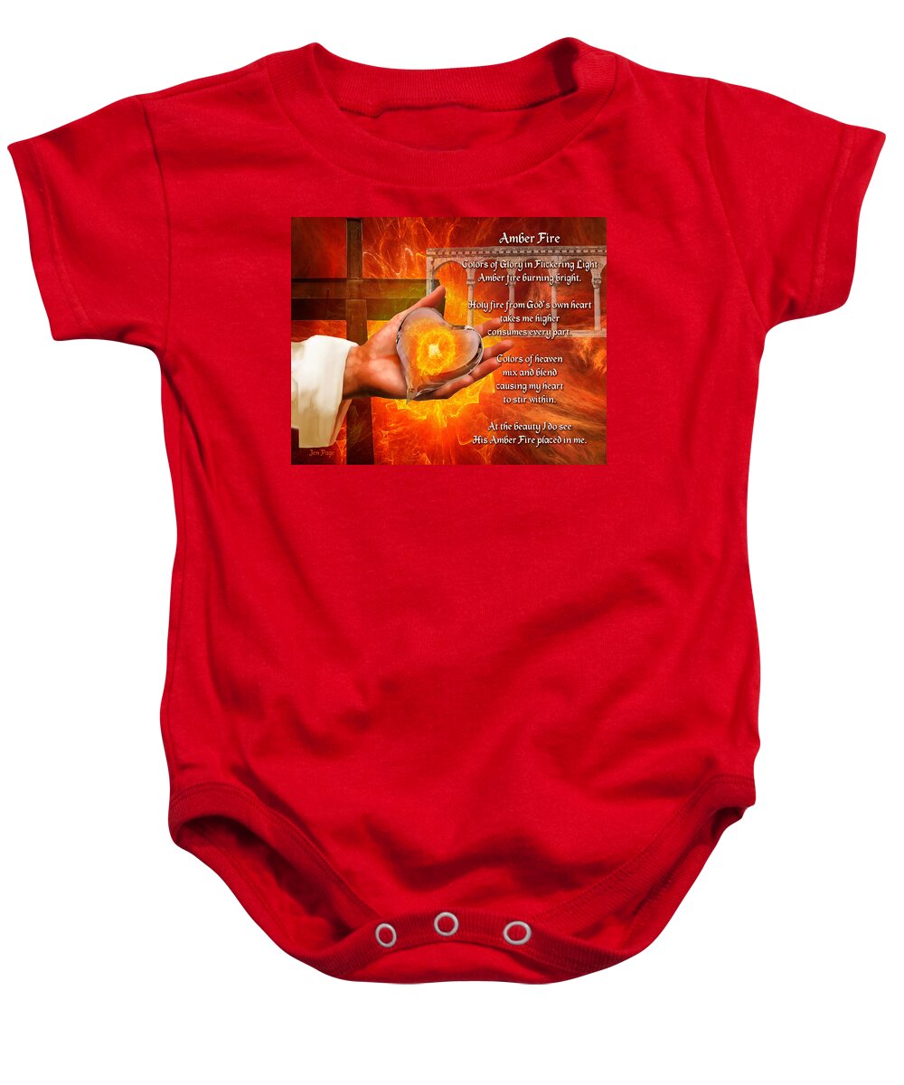 Jennifer Page Baby Onesie featuring the digital art Amber Fire Poem by Jennifer Page