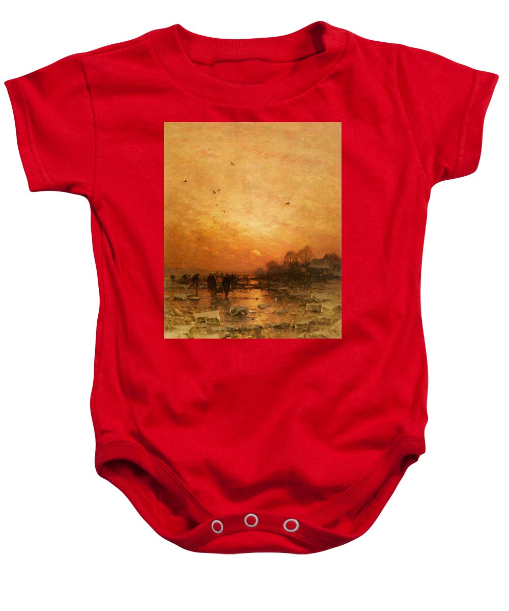 Ludwig Munthe Baby Onesie featuring the painting An Evening Winter Landscape by MotionAge Designs