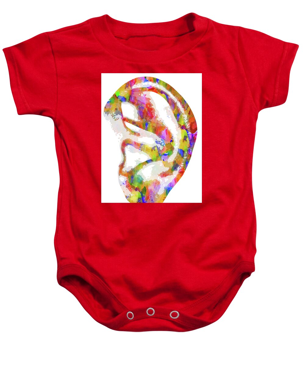 Ear Art Baby Onesie featuring the mixed media Anatomical Ear by Ann Leech