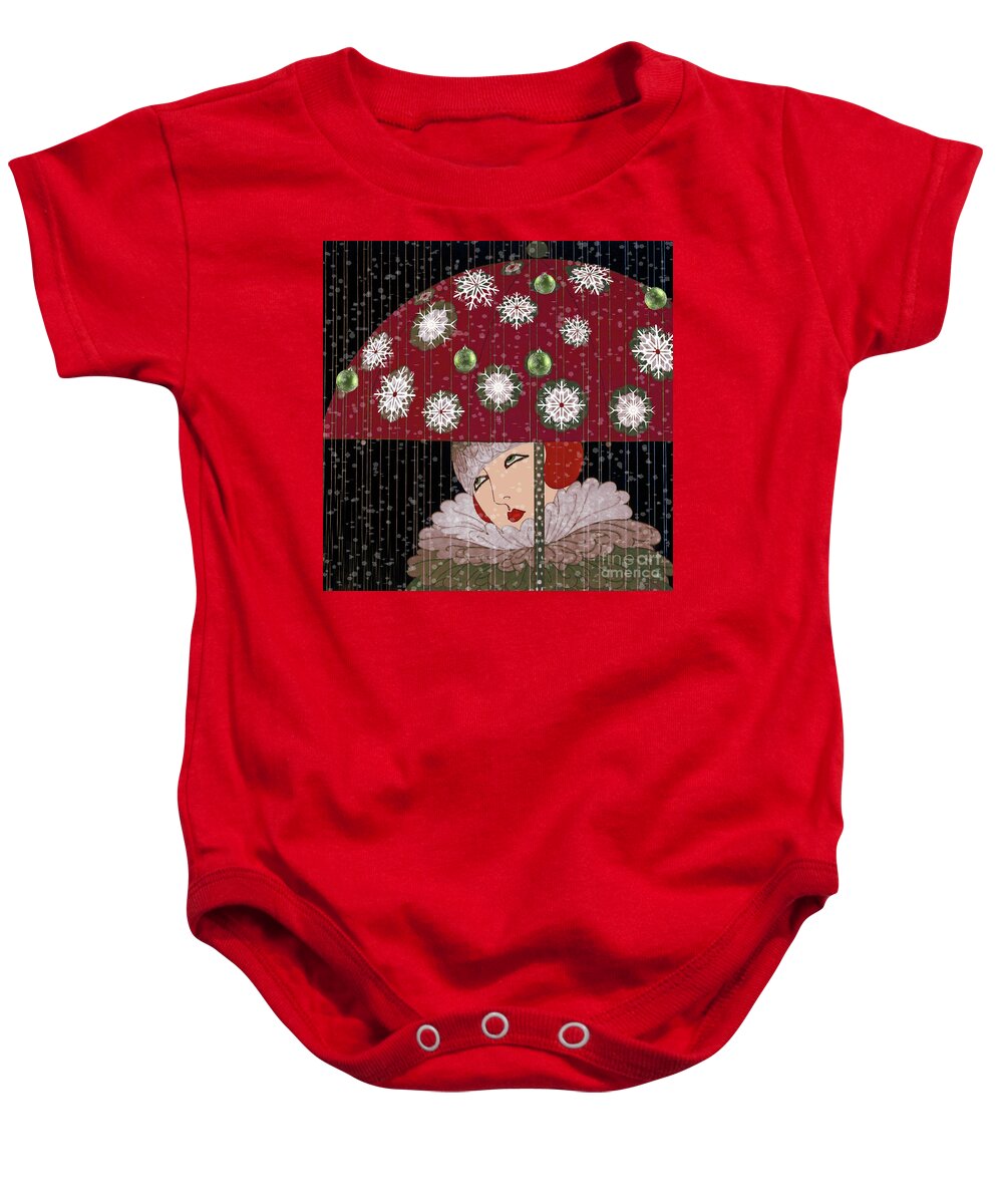 Art Deco Baby Onesie featuring the painting Art Deco Christmas Girl by Mindy Sommers