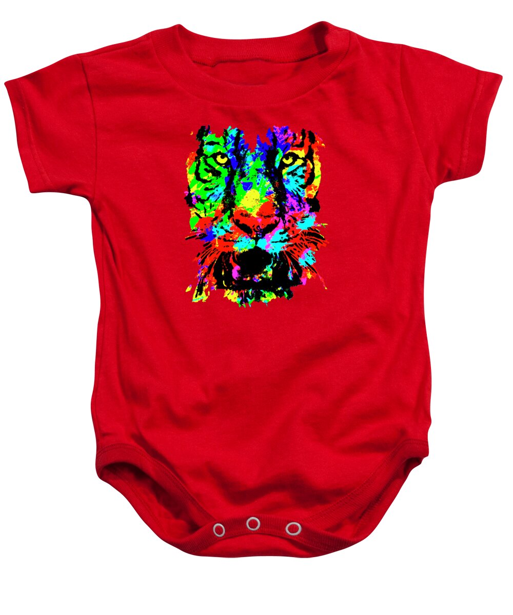 Tiger Baby Onesie featuring the mixed media Colored Tiger #2 by David Millenheft