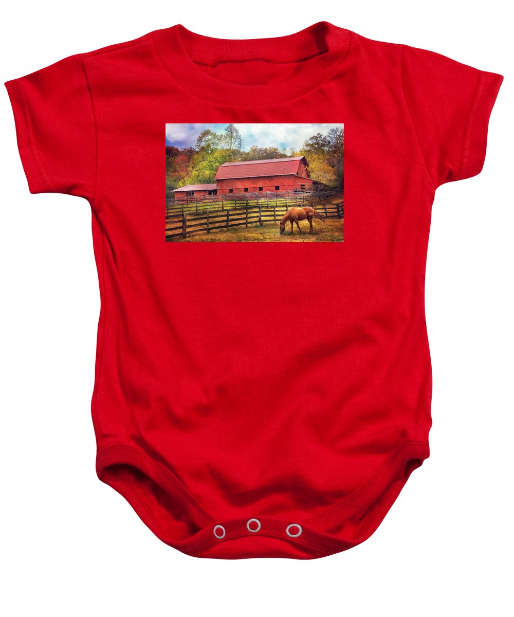 Appalachia Baby Onesie featuring the photograph Autumn Grazing by Debra and Dave Vanderlaan