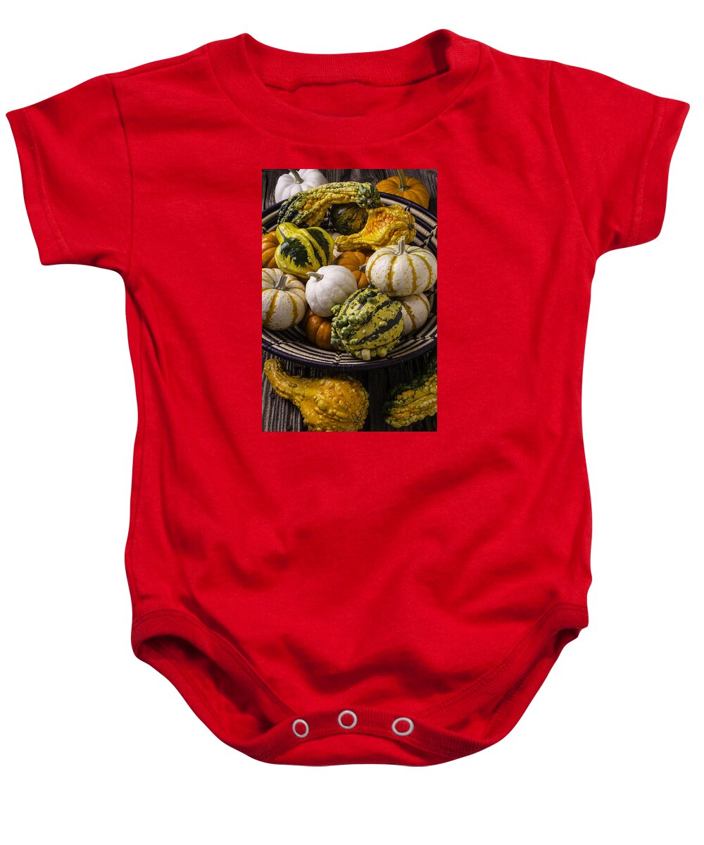 Colorful Baby Onesie featuring the photograph Autumn Harvest Basket by Garry Gay