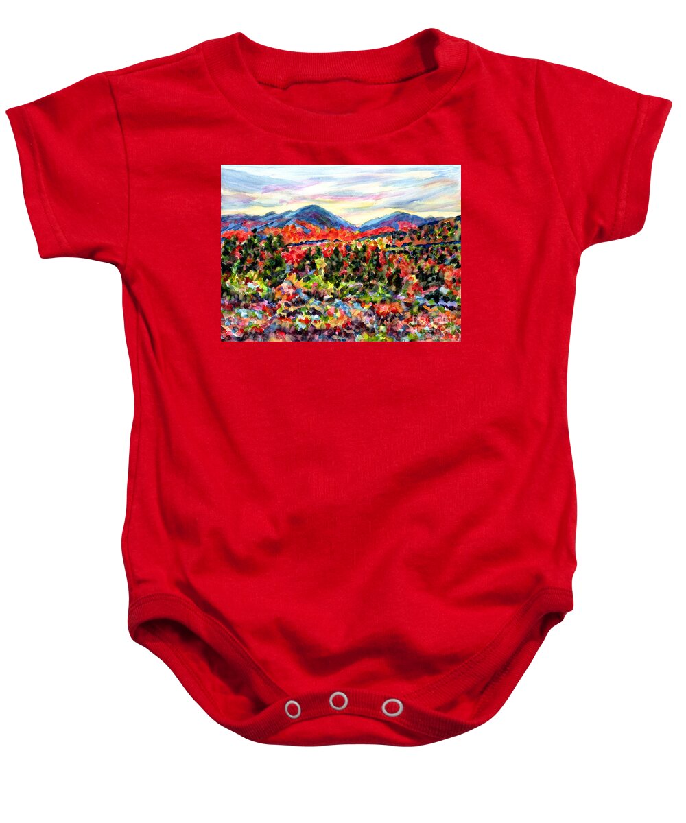 Adirondacks Baby Onesie featuring the painting Autumn in the Adirondacks by Pamela Parsons