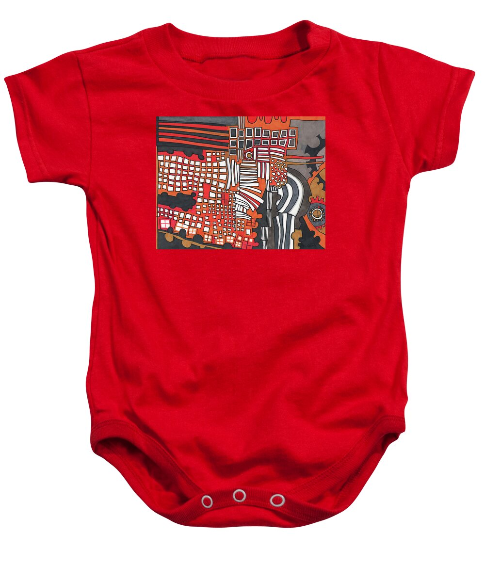 Sandra Church Baby Onesie featuring the drawing Balancing Act by Sandra Church