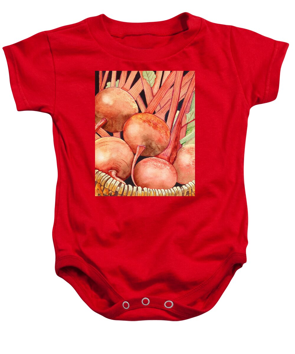 Red Baby Onesie featuring the painting Basket of Beets Watercolor by Kimberly Walker