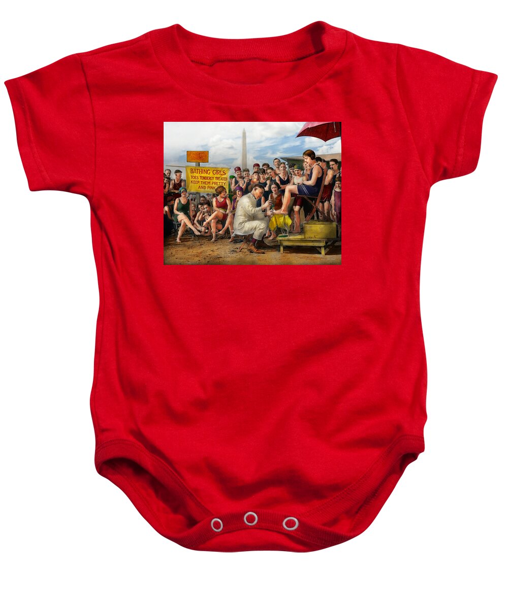 Feet Baby Onesie featuring the photograph Beach - Toes Tenderly Treated 1922 by Mike Savad