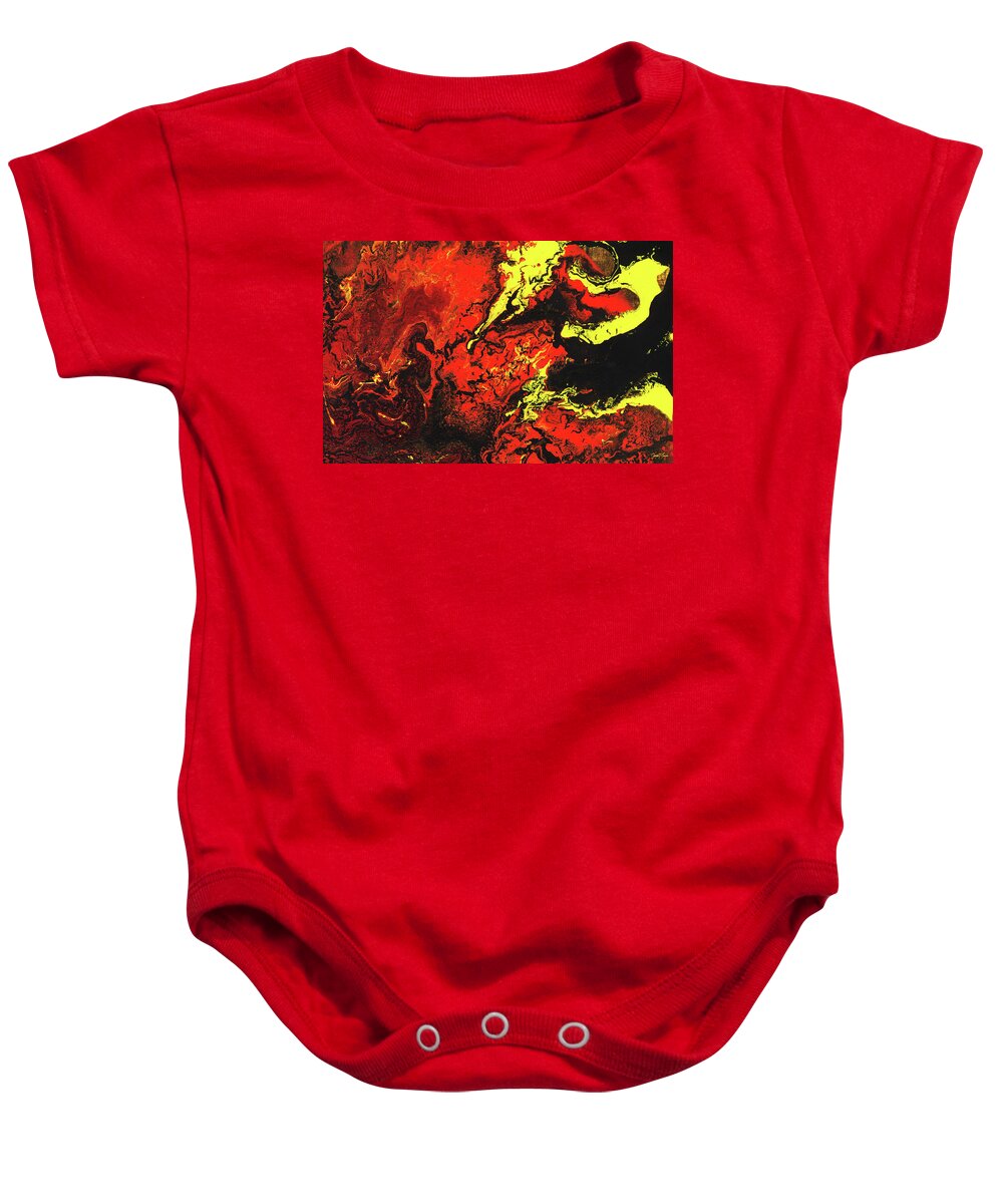 Abstract Baby Onesie featuring the painting Beauty And The Beast - Powerful Red Yeellow And Black Abstract Art Painting by Modern Abstract