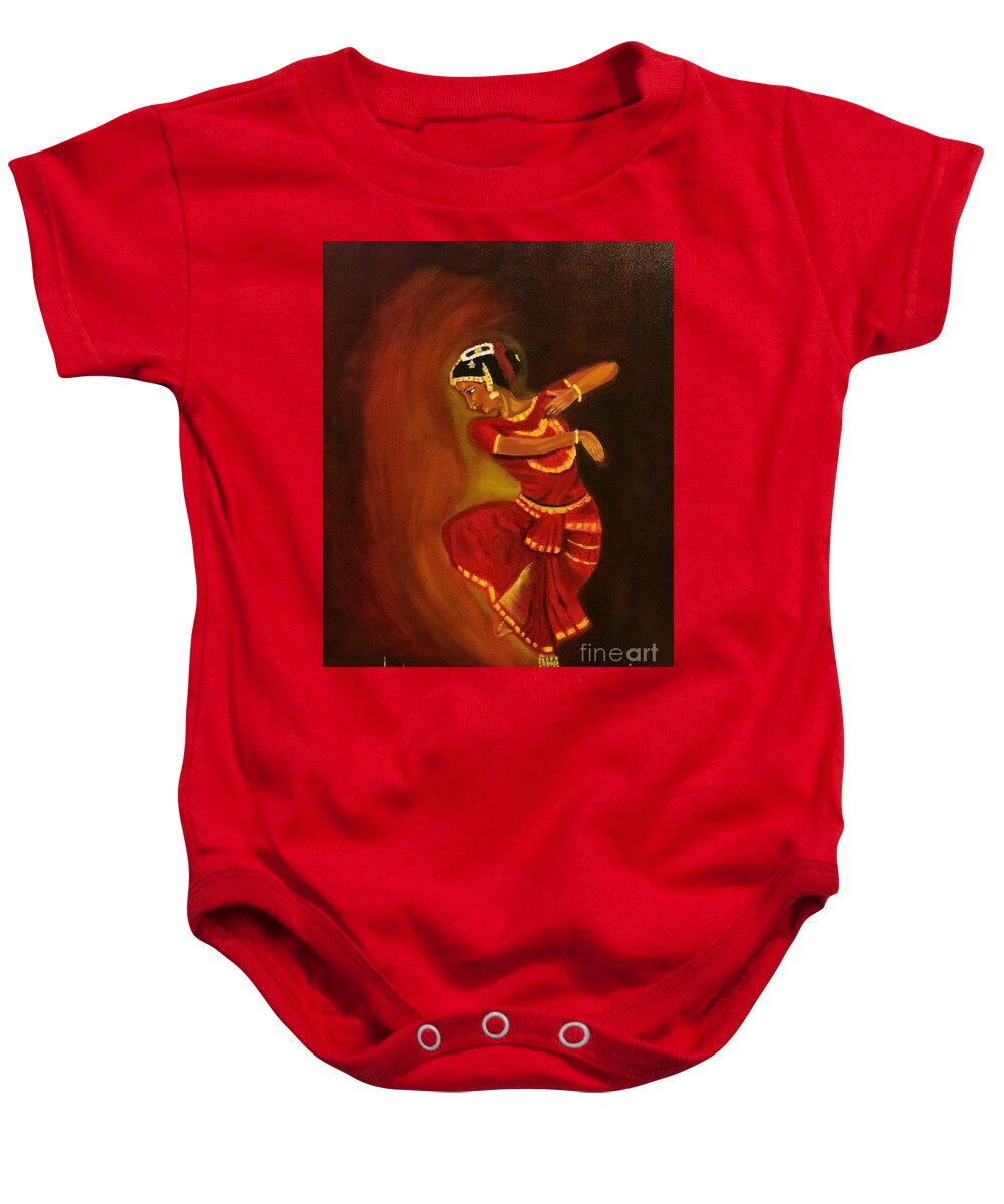Indian Classical Dance Baby Onesie featuring the painting Bharatnatyam dancer by Brindha Naveen