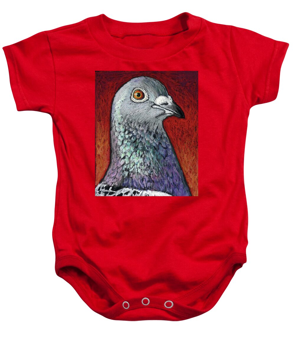 Racing Pigeon Baby Onesie featuring the painting Blaze the Racing Pigeon by Ande Hall