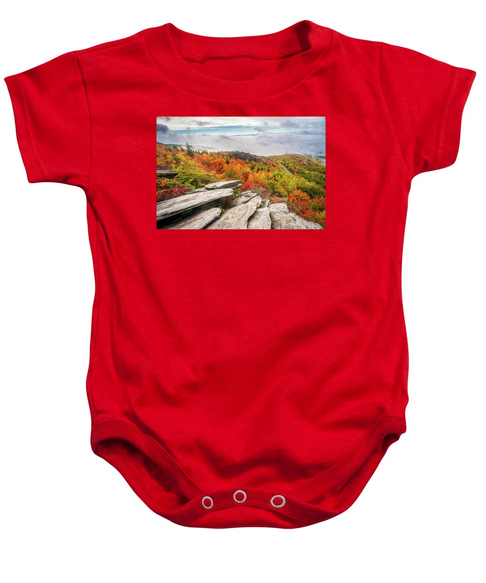 Landscape Baby Onesie featuring the photograph Blue Ridge Parkway NC Rough Ridge Autumn by Robert Stephens