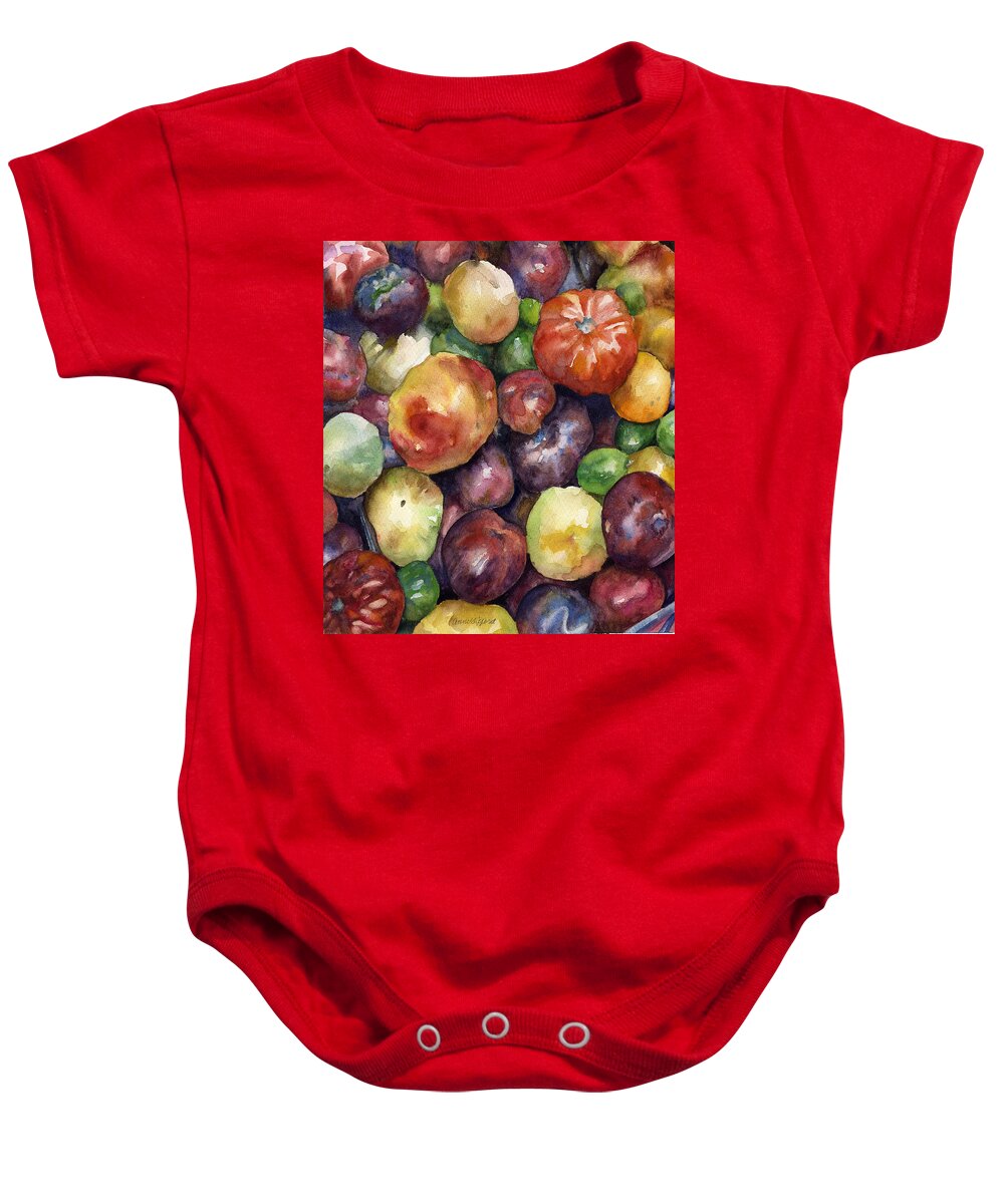 Heirloom Tomatoes Painting Baby Onesie featuring the painting Bumper Crop of Heirlooms by Anne Gifford