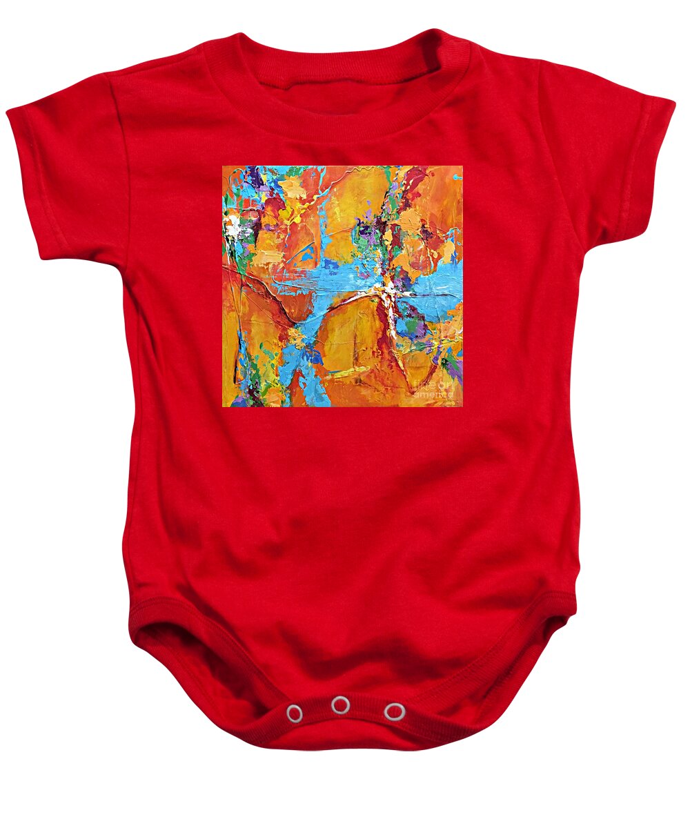 Abstract Art Baby Onesie featuring the painting Calling All Angels by Mary Mirabal