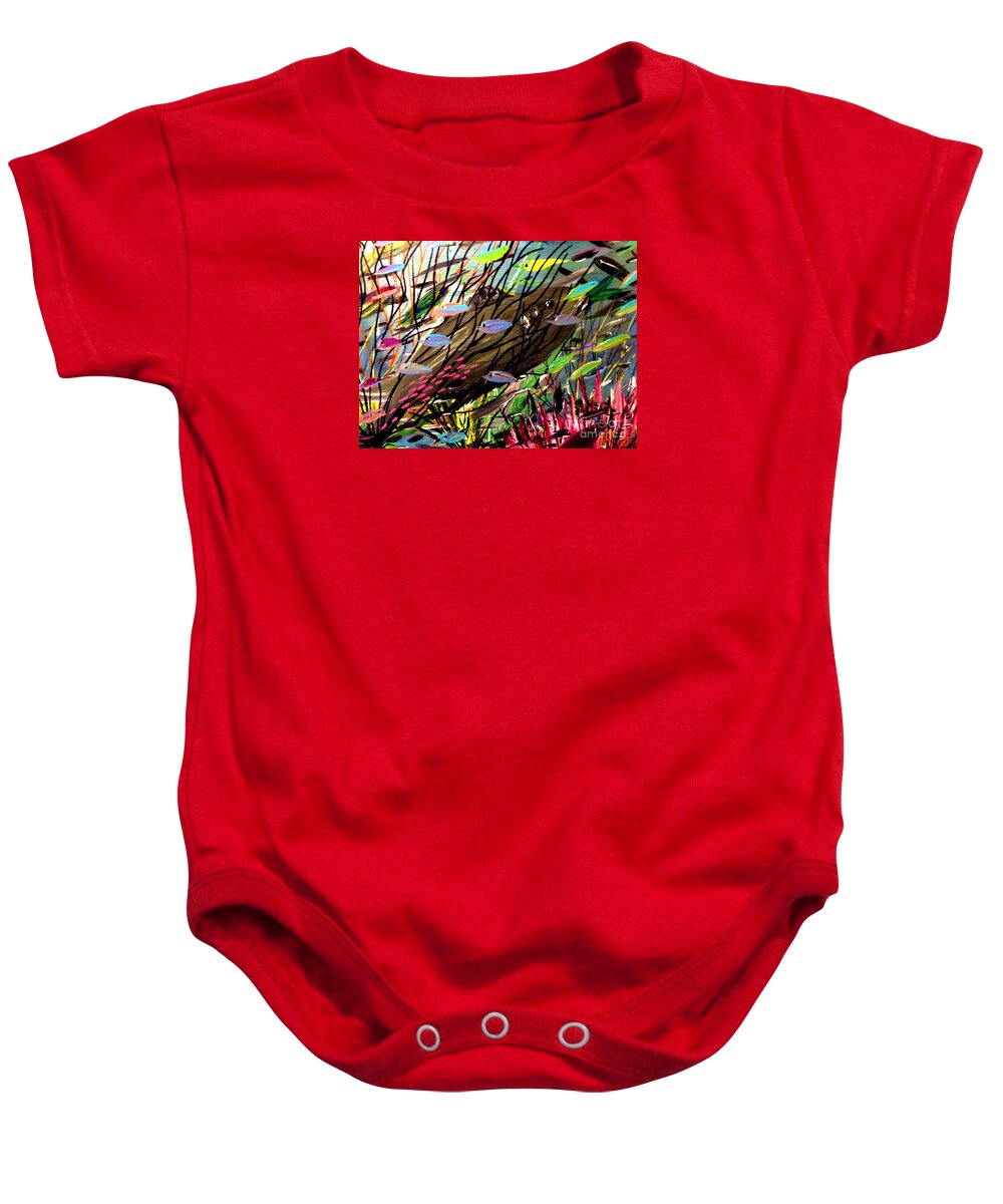 Fish Baby Onesie featuring the painting Catch Me if you Can by James and Donna Daugherty