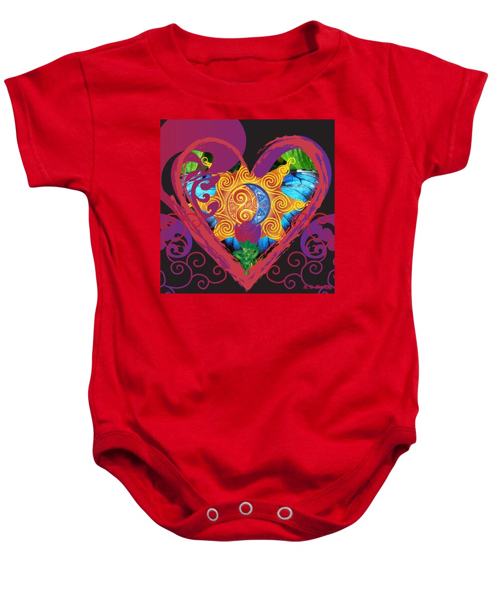 Sun Baby Onesie featuring the digital art Celtic Eclipse of the Heart Close-up by Celtic Artist Angela Dawn MacKay
