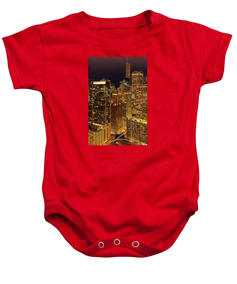 Chicago Baby Onesie featuring the photograph Chicago at Night by Joni Eskridge