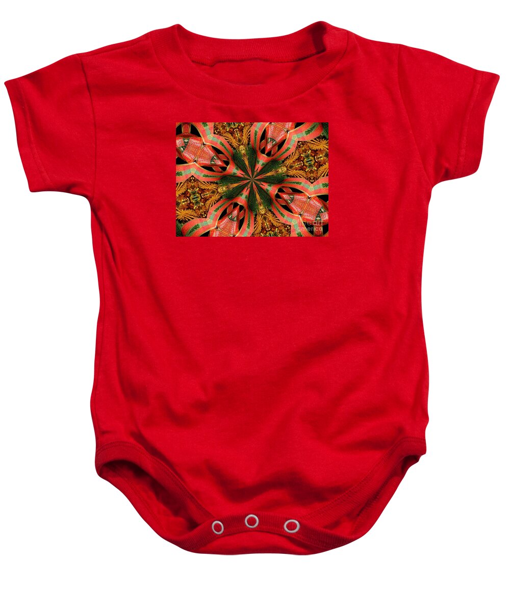 Christmas Decorations Kaleidoscope Abstract 1 Baby Onesie featuring the photograph Christmas Decorations Kaleidoscope Abstract 1 by Rose Santuci-Sofranko