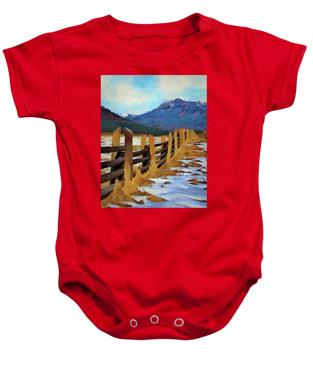 Colorado Baby Onesie featuring the painting Colorado Fence Line by Jeffrey Kolker