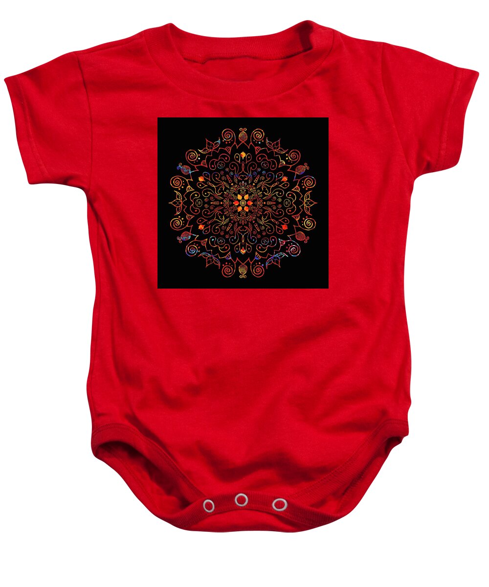 Colorful Mandala Baby Onesie featuring the digital art Colorful Mandala with Black by Patricia Lintner