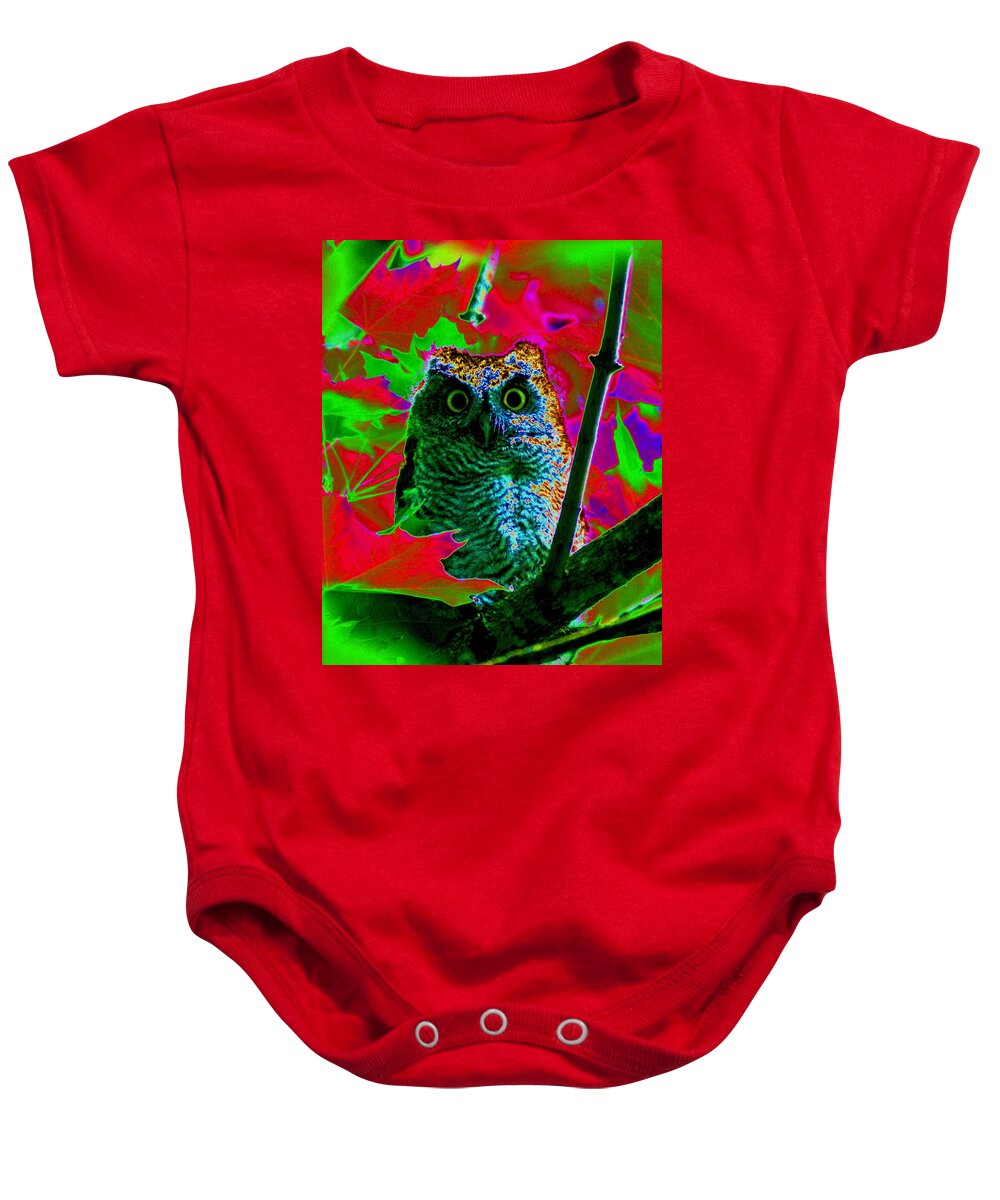 Owl Baby Onesie featuring the photograph CosmicOwl by Ben Upham III