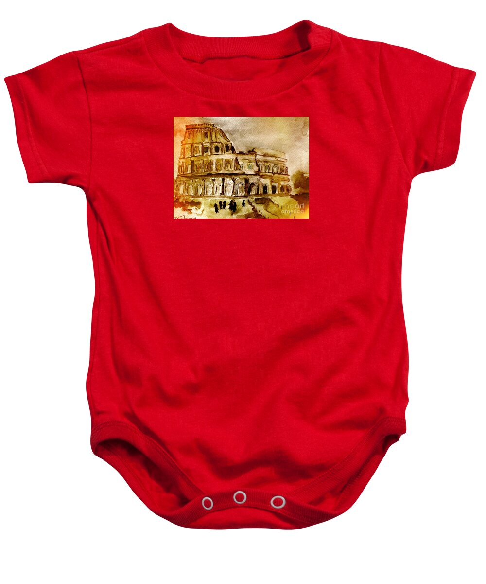 Colosseum Baby Onesie featuring the painting Crazy Colosseum by Denise Tomasura
