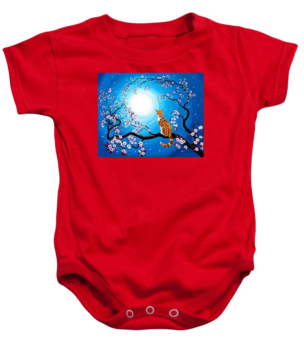 Orange Tabby Baby Onesie featuring the painting Creamsicle Kitten in Blue Moonlight by Laura Iverson
