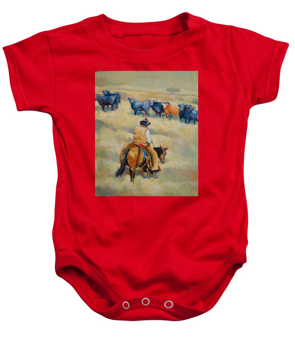 Cattle Baby Onesie featuring the painting Crossing by Jean Cormier