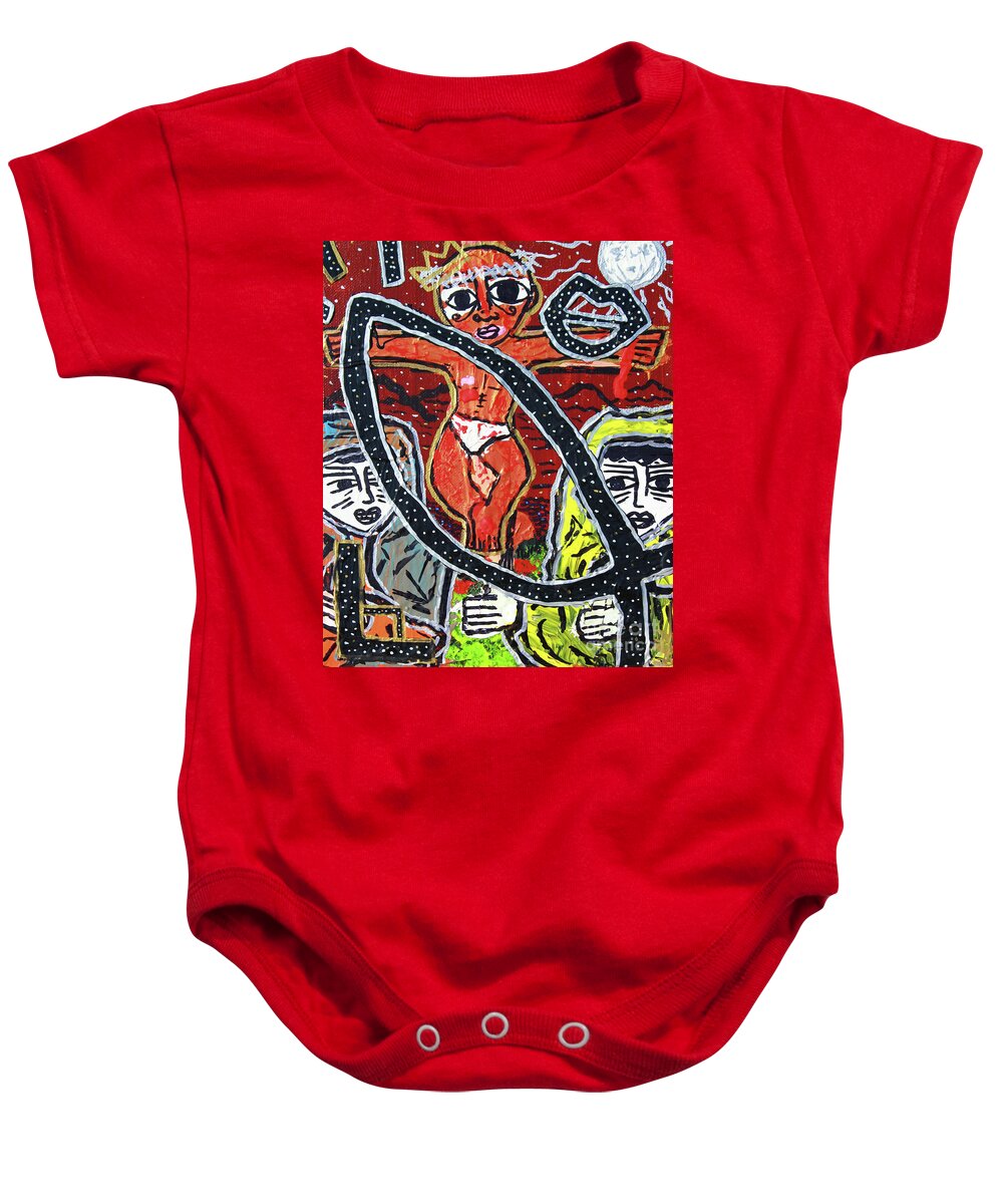  Baby Onesie featuring the painting Crucifixion by Odalo Wasikhongo
