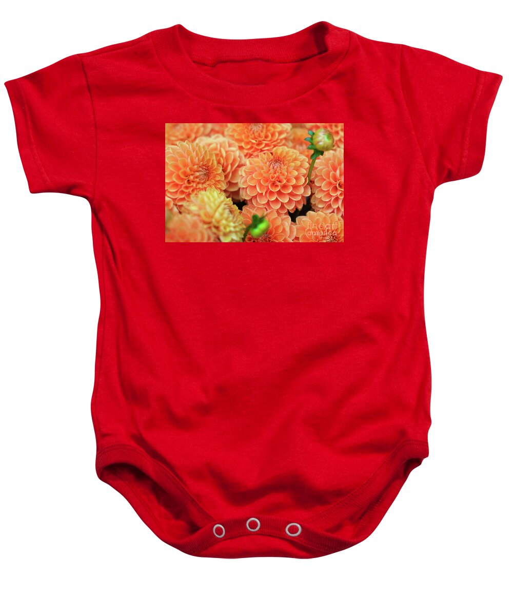 Coral Orange Baby Onesie featuring the photograph Dahlia by Bruce Block