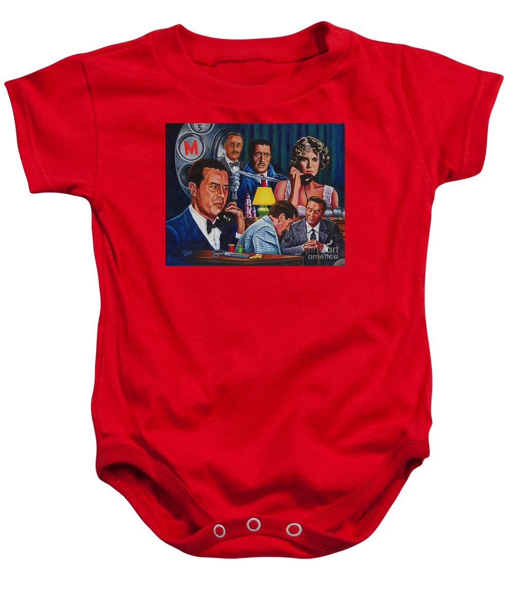 Alfred Hitchcock Baby Onesie featuring the painting Dial M for Murder by Michael Frank