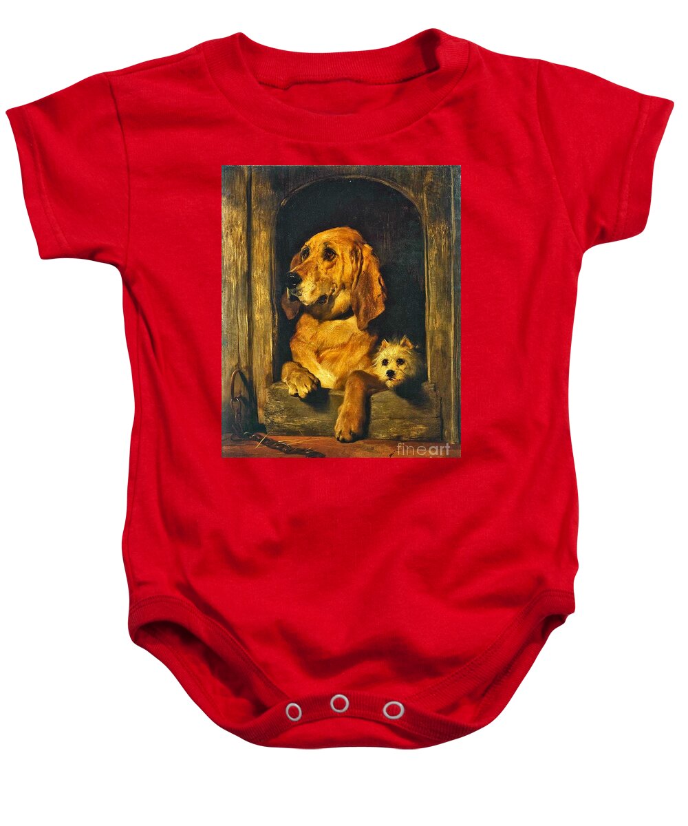 Sir Edwin Henry Landseer - Dignity And Impudence 1839 Baby Onesie featuring the painting Dignity and Impudence by MotionAge Designs