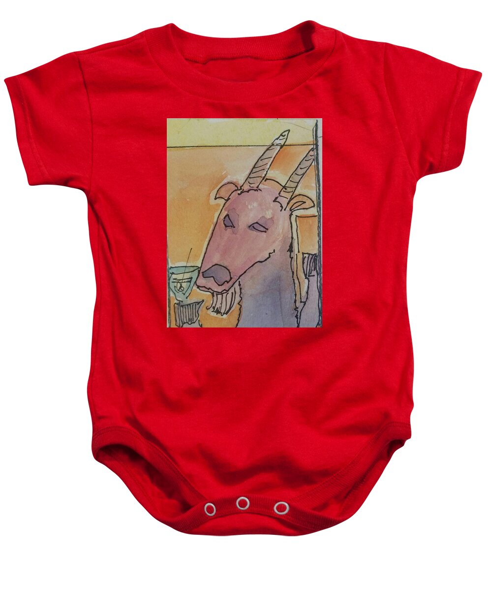 Cocktails Baby Onesie featuring the painting Drinking in a Goat Bar by James Christiansen