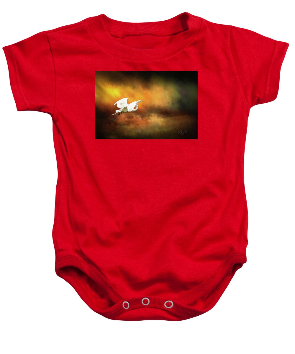 Great Egret Baby Onesie featuring the photograph Egret in Flight by Randall Allen