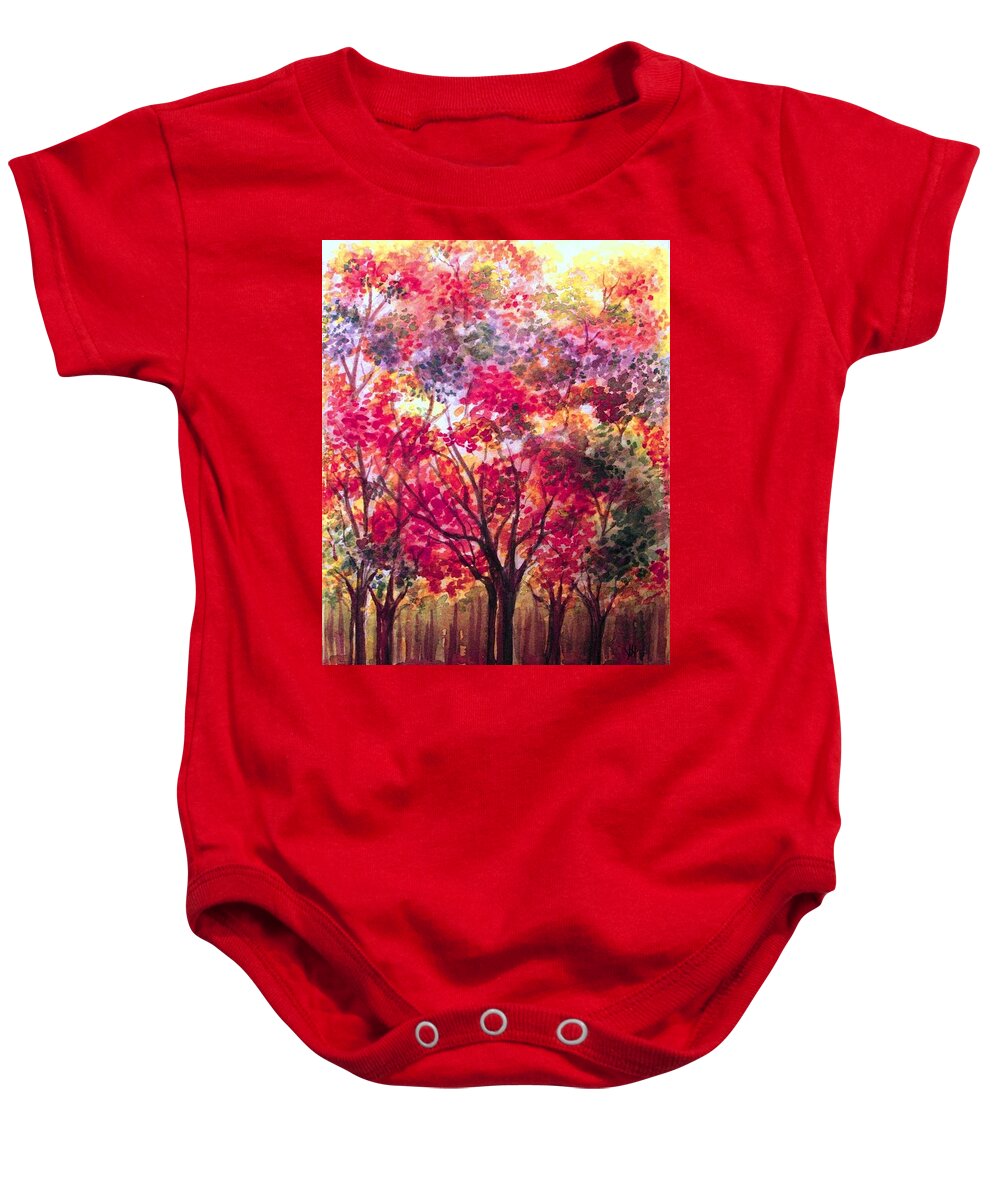 Fall Leaves Baby Onesie featuring the painting Fall in the Forest by Hazel Holland