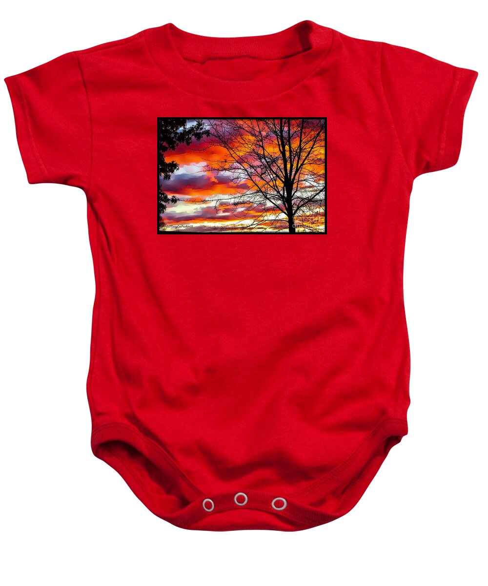 Copyright Mary Lee Parker 16 Baby Onesie featuring the mixed media Fire InThe Sky by MaryLee Parker