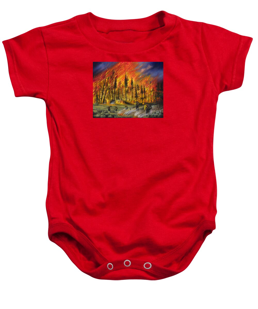 Fire Baby Onesie featuring the painting Fire Line 1 by Ricardo Chavez-Mendez