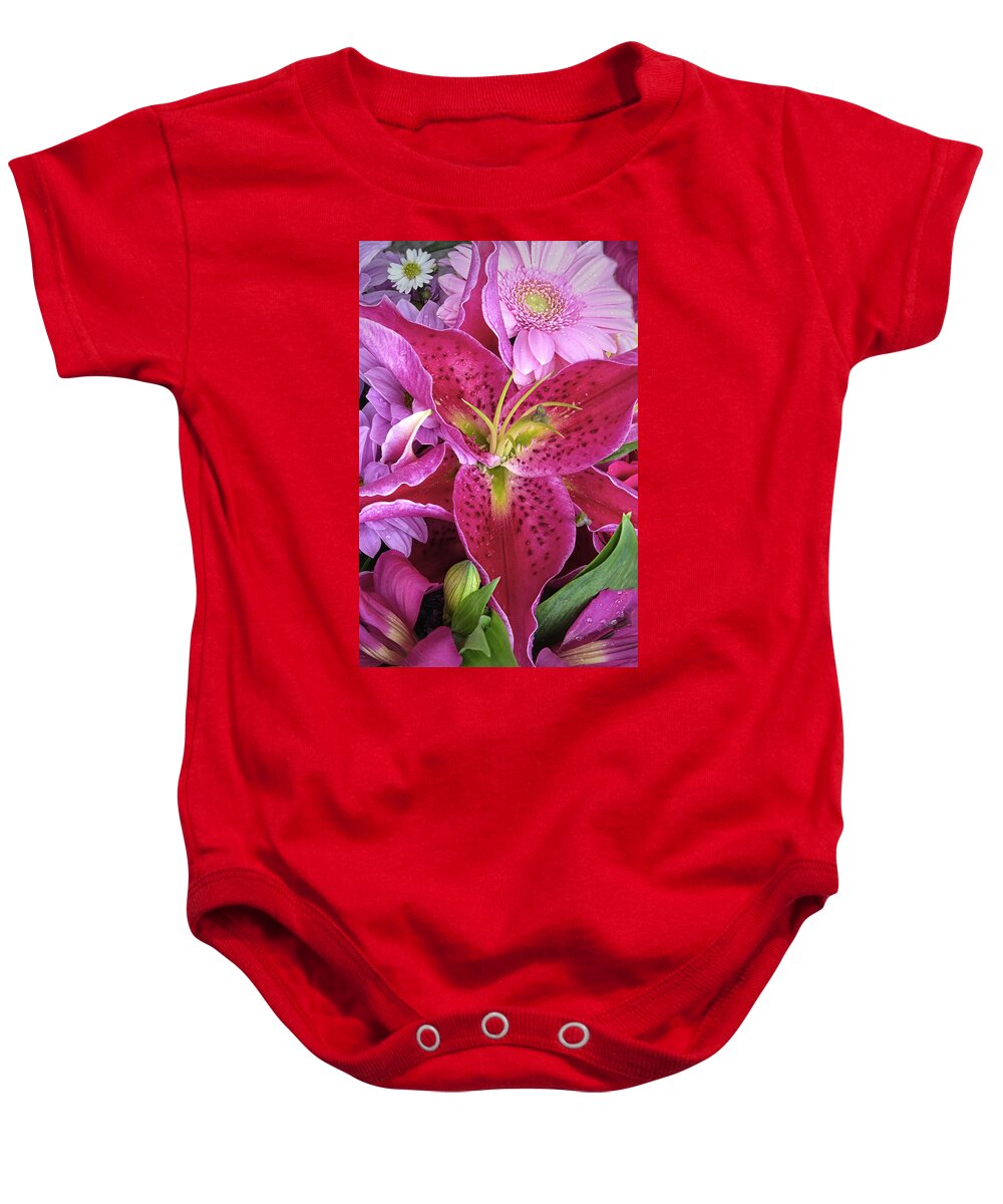 Lily Baby Onesie featuring the photograph Flaming Tiger lily by Dave Mills