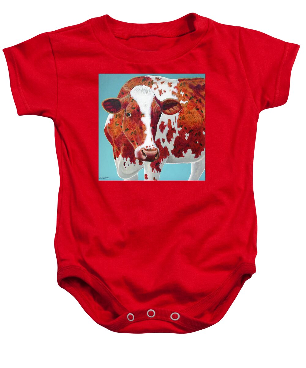 Ayrshire Cow Baby Onesie featuring the painting Flora the Ayrshire by Ande Hall