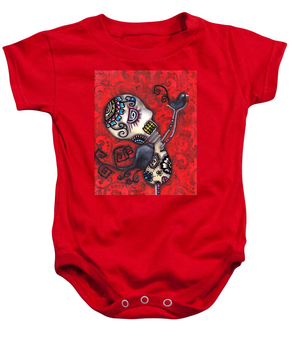 Day Of The Dead Baby Onesie featuring the painting Fly with Me by Abril Andrade