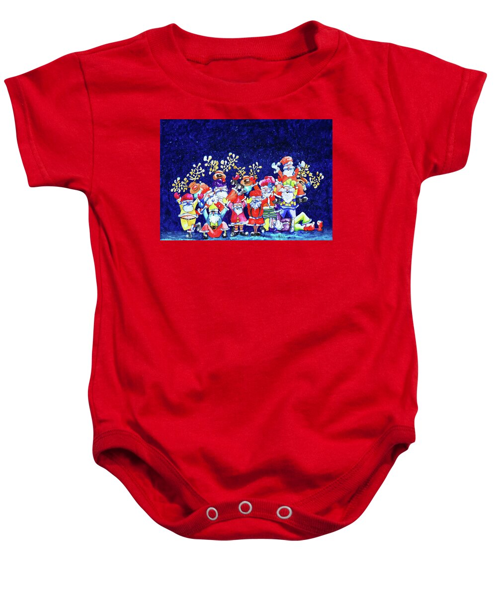 Christmas Baby Onesie featuring the painting Funny Christmas by Isabel Salvador