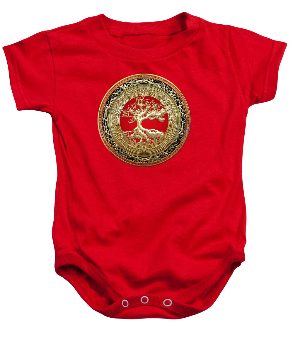 ‘celtic Treasures’ Collection By Serge Averbukh Baby Onesie featuring the digital art Golden Celtic Tree of Life by Serge Averbukh