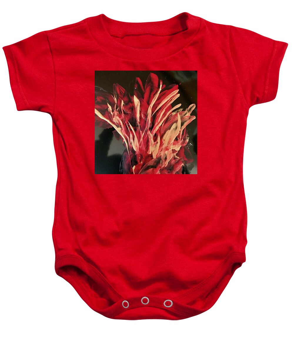 Red Baby Onesie featuring the painting Golden Flowers by Tommy McDonell
