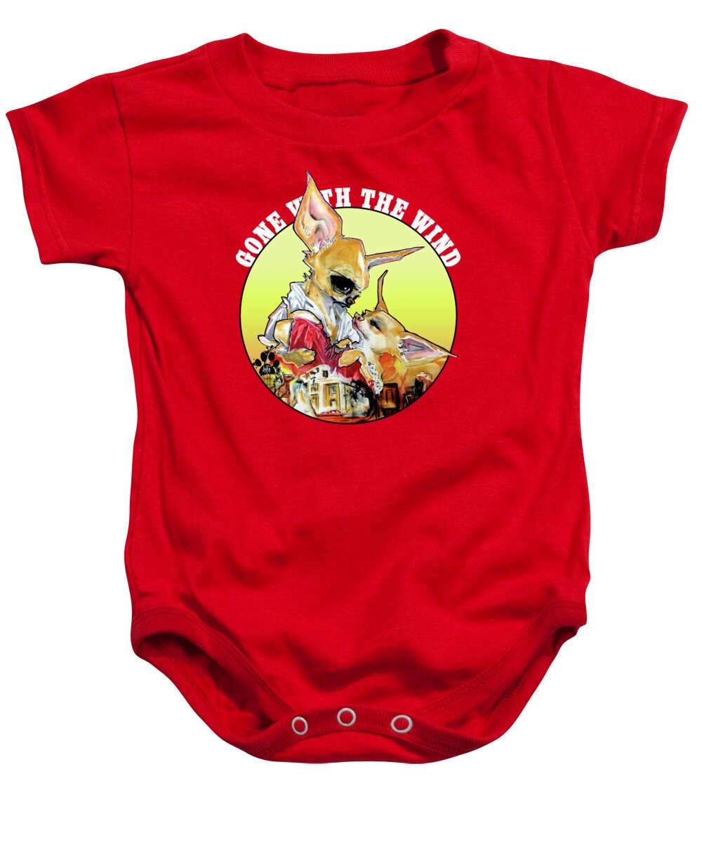 Dog Caricature Baby Onesie featuring the drawing Gone With The Wind Chihuahuas Caricature Art Print by Canine Caricatures By John LaFree