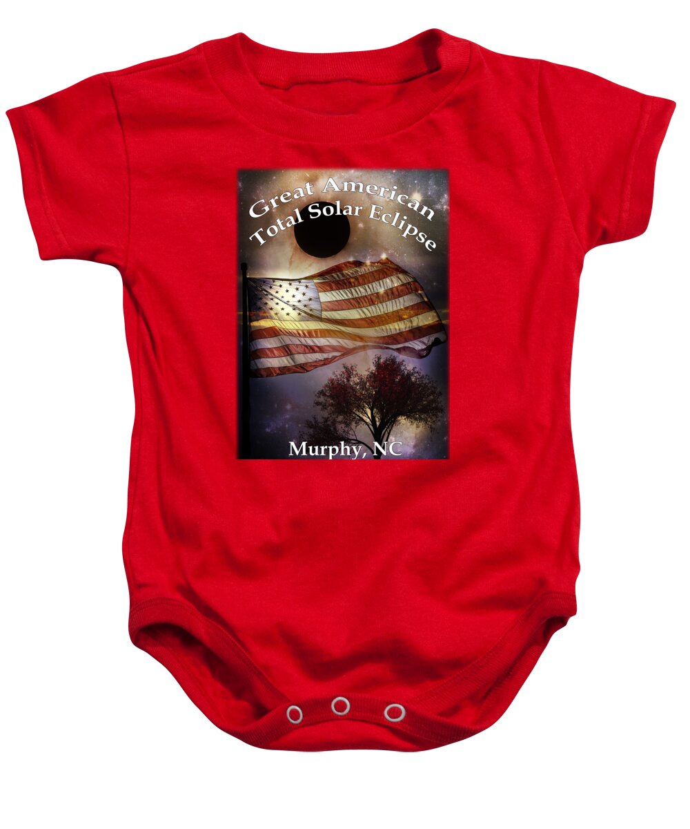American Baby Onesie featuring the digital art Great American Eclipse American Flag T Shirt Art by Debra and Dave Vanderlaan