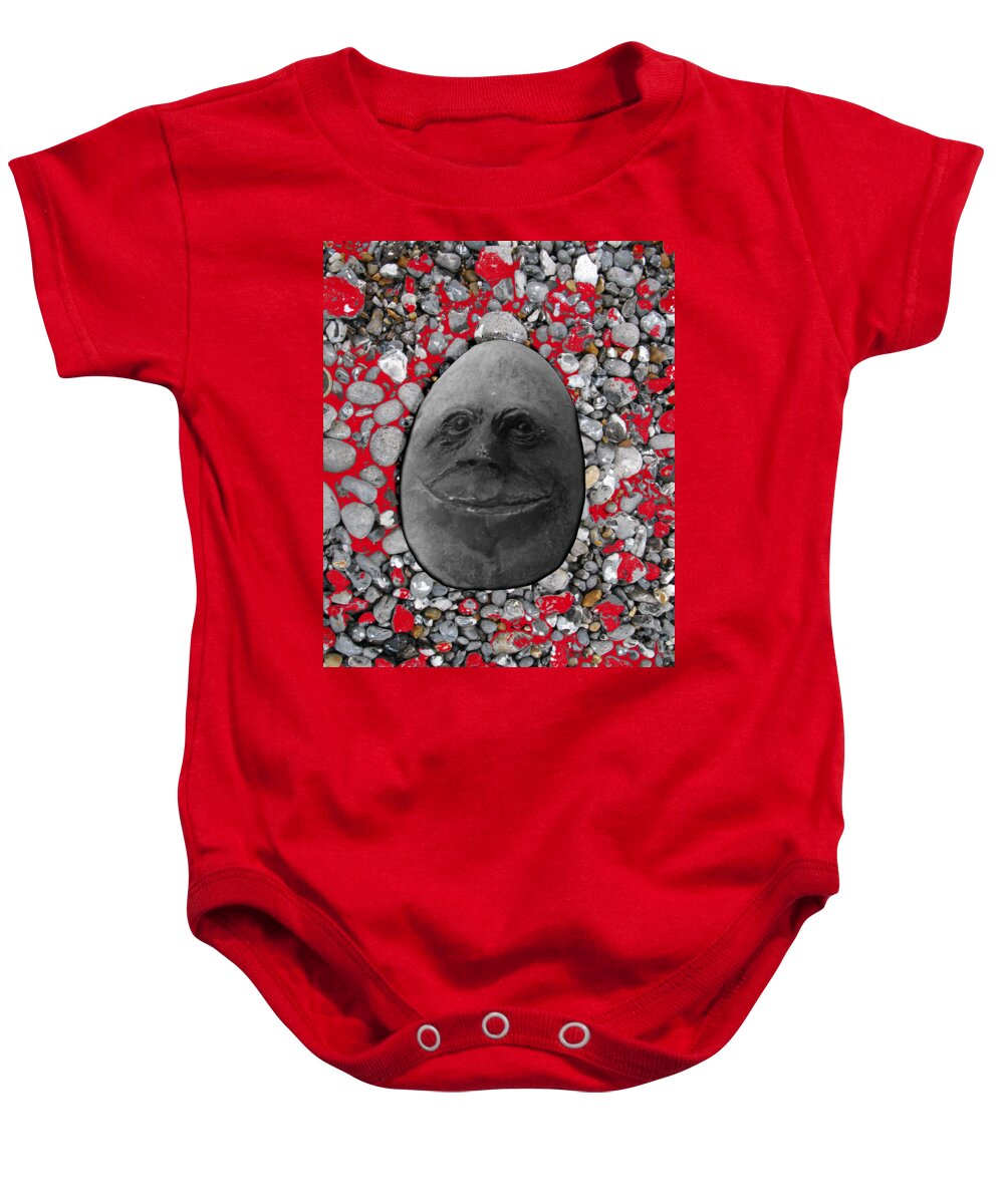 Alien Baby Onesie featuring the photograph Happy Alien Monster Rock face , unusual stone grey by Tom Conway
