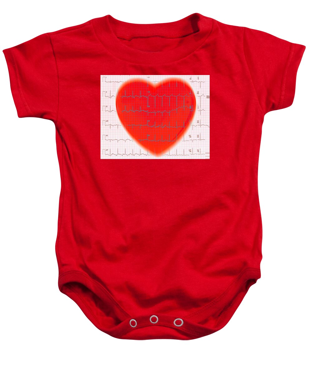 Ekg Baby Onesie featuring the photograph Heart And Ekg Reading by George Mattei
