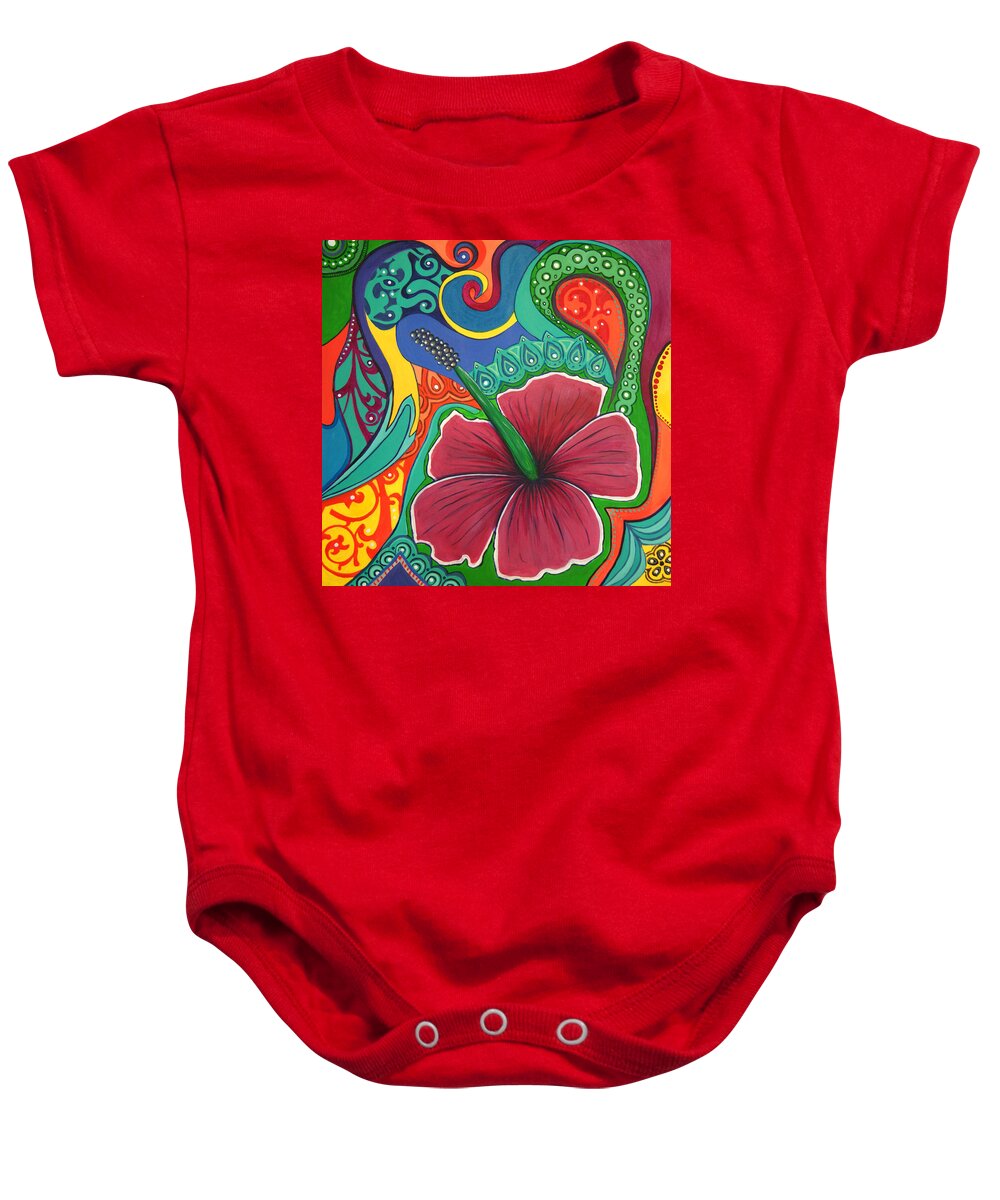 Abstract Hibiscus Baby Onesie featuring the painting Hibiscus Dream by Reina Cottier