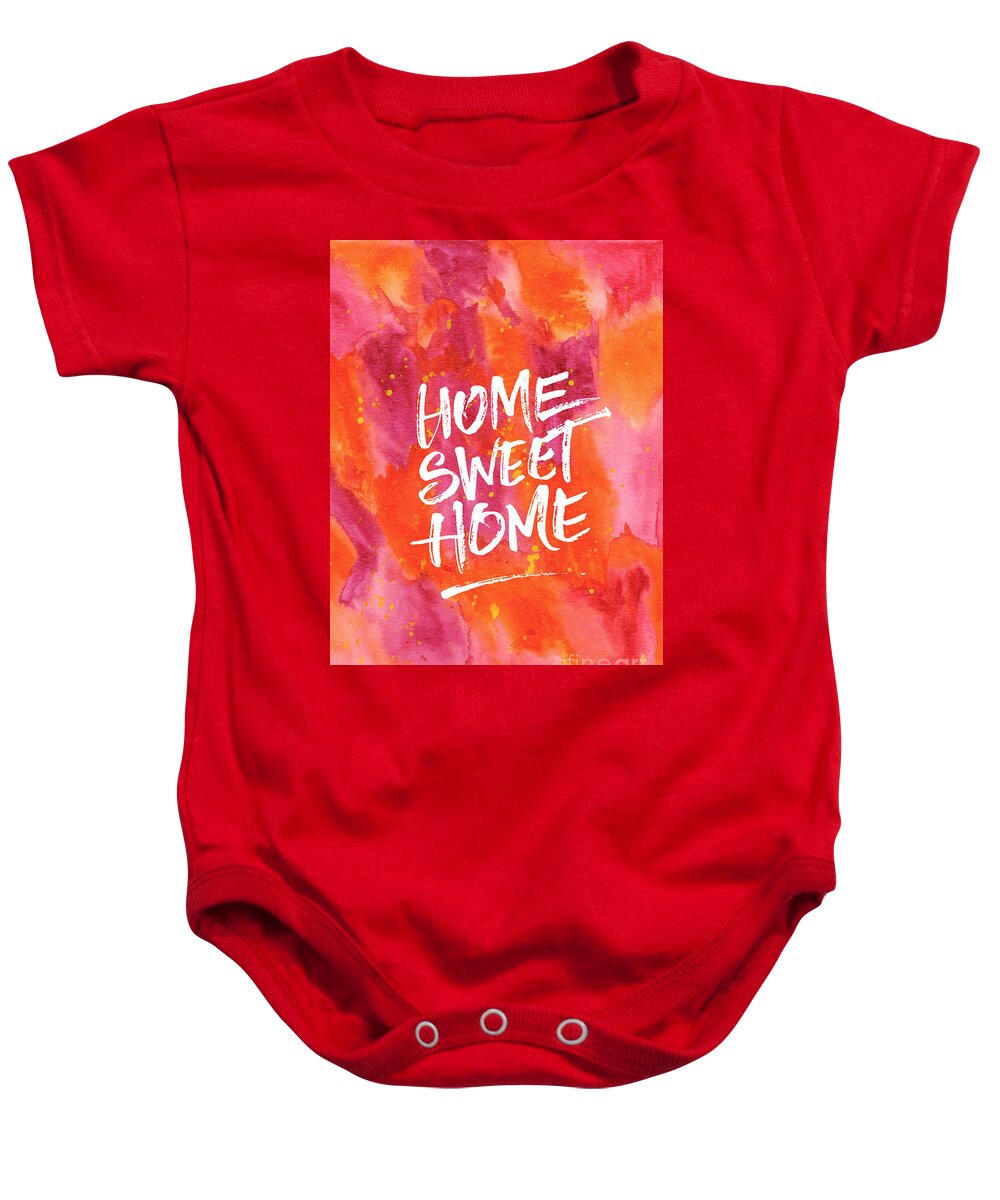 Home Sweet Home Baby Onesie featuring the painting Home Sweet Home Handpainted Abstract Orange Pink Watercolor by Beverly Claire Kaiya
