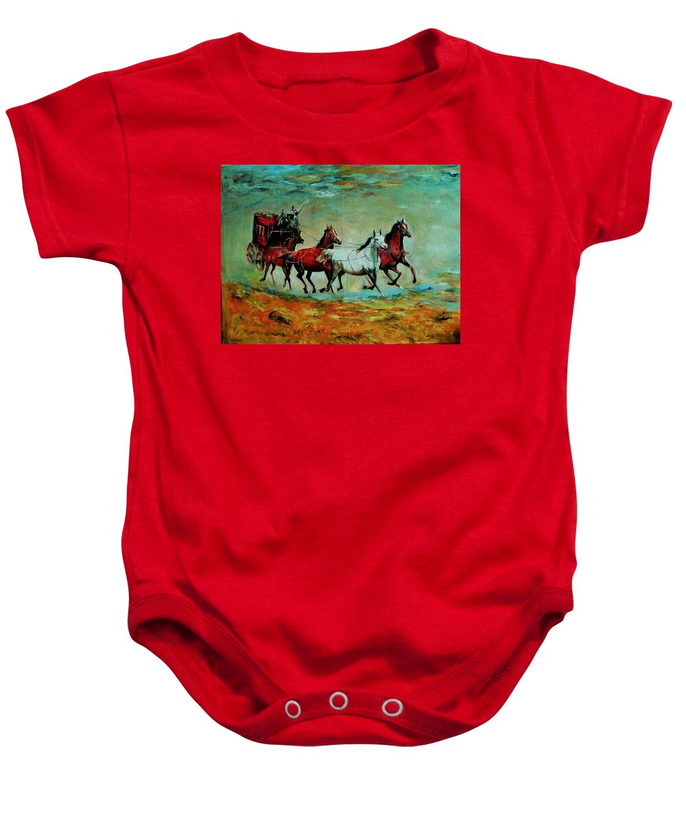 Chariot Baby Onesie featuring the painting Horse Chariot by Khalid Saeed