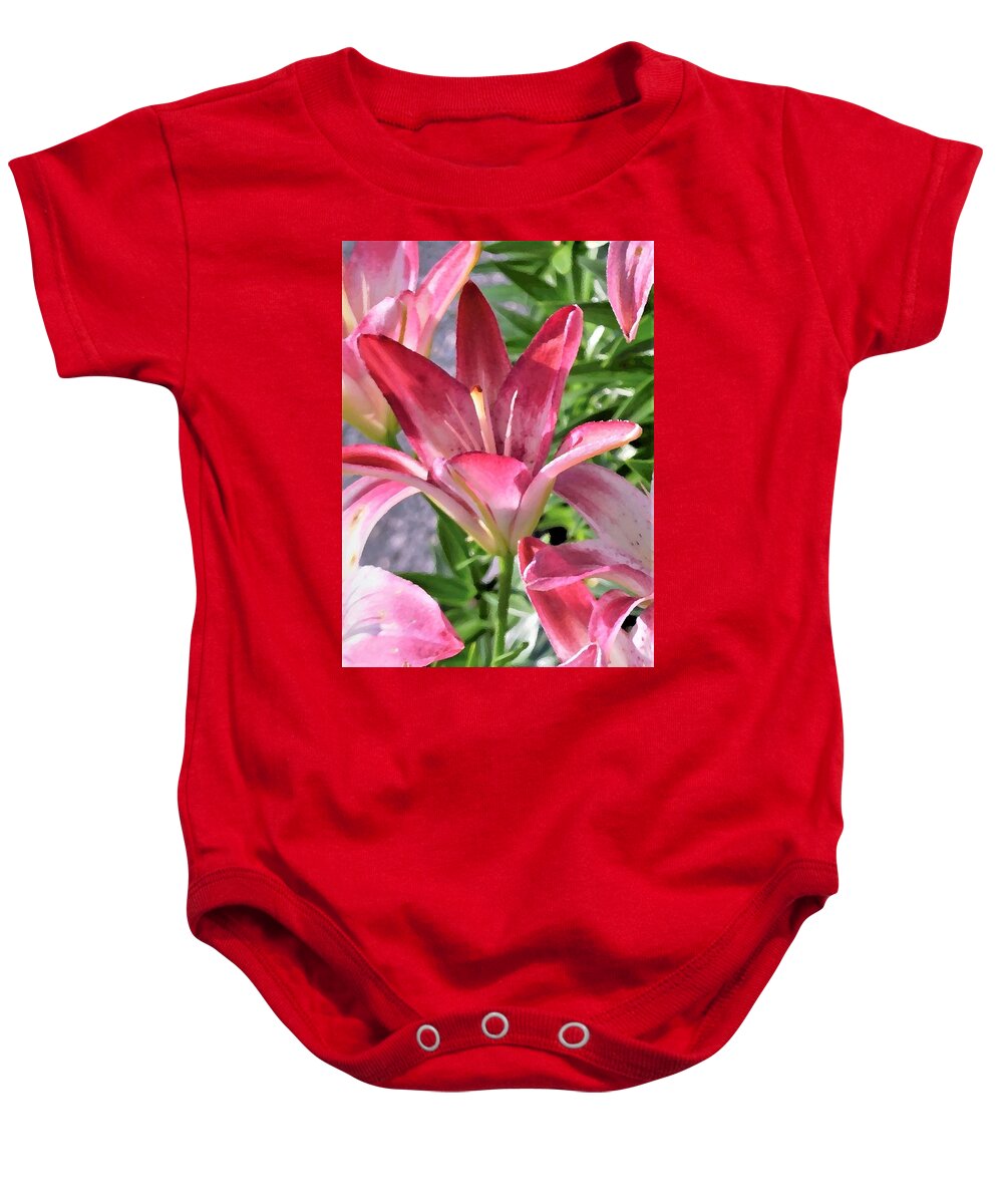 Pink Lilies Baby Onesie featuring the photograph Exquisite Pink Lilies by Kim Bemis